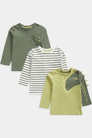 Mothercare Boys Pack Of 3 Striped Round Neck Pure Cotton T-shirts