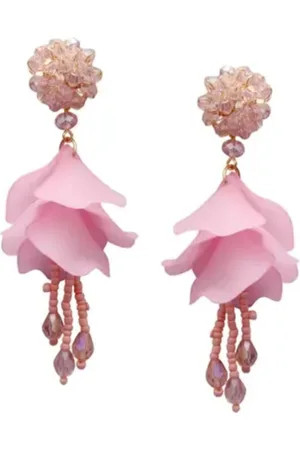 DIVASTRI Gold-Plated Artificial Beaded Contemporary Shaped Drop Earrings