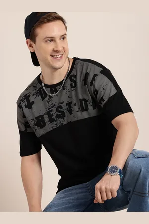 HERE&NOW Pure Cotton Typography Printed Drop-Shoulder Sleeves T-shirt