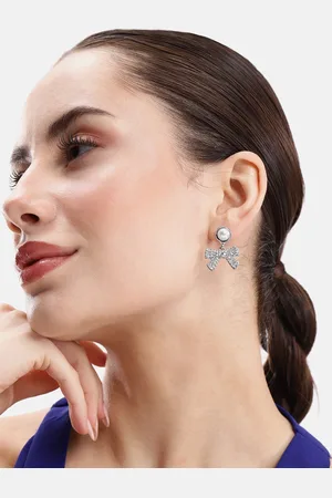 DressBerry Bow Shaped Beads & Stone Studded Drop Earrings