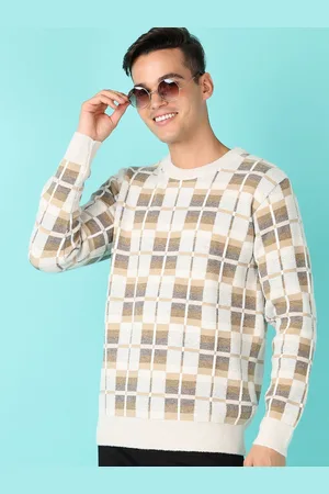 V-Mart Men Checked Round Neck Pullover