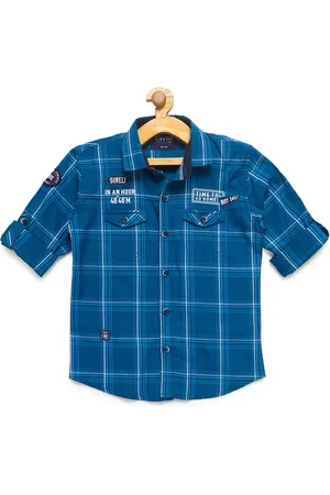 CAVIO Boys Blue & White Tartan Checks Cotton Blend Regular Fit Casual Shirt