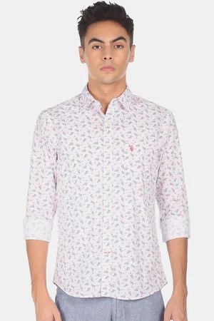 U.S. Polo Assn. Men White Floral Printed Cotton Casual Shirt