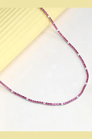 GIVA 925 Silver Rhodium-Plated Coral Blush Tennis Zircons Minimal Necklace