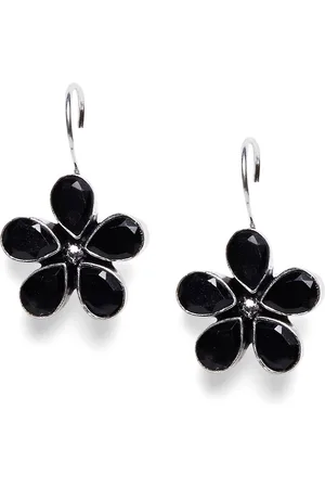 Bamboo Tree Jewels Black Floral Drop Earrings