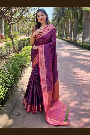 all about you Woven Design Zari Silk Blend Kanjeevaram Saree