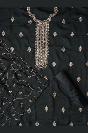Jaipur Unstitched Embroidered Silk Blend Dress Material With Dupatta