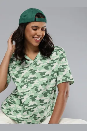 HARVARD Pure Cotton Camouflage Printed V-Neck Drop-Shoulder Sleeves T-shirt