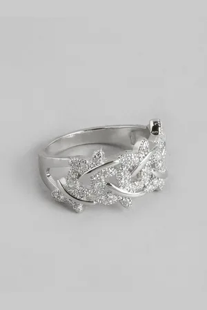 DressBerry Women Stone-Studded Floral-Shaped Finger Ring