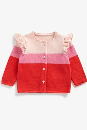 Mothercare Girls Red & Pink Combed Cotton Colourblocked Cardigan