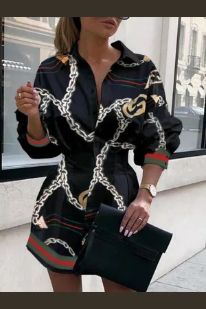 HERE&NOW Women Printed Shirt Collar Fit & Flare Dress