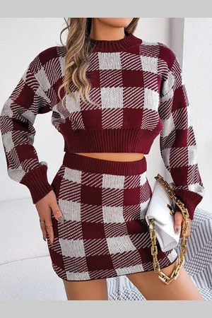 HERE&NOW Checked Round Neck Top & Skirt