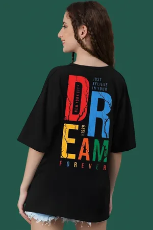 DressBerry Women Typography Printed Round Neck Cotton Oversized T-shirt