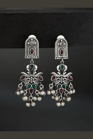 ATIBELLE German Silver Plated Oxidised Contemporary Drop Earrings