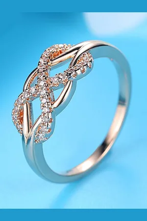 Myki Gold-Plated CZ-Studded Twisted Knot Finger Ring