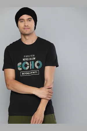 HERE&NOW HERENOW Men Black Printed Round Neck Pure Cotton T-shirt
