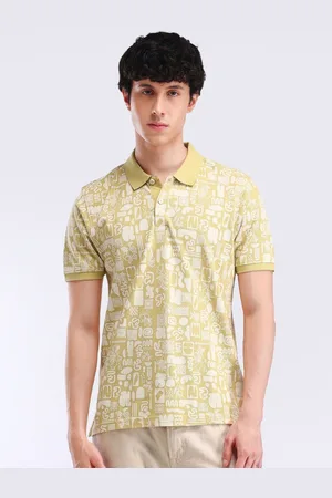 Flying Machine Men Conversational Printed Polo Collar Cotton T-shirt