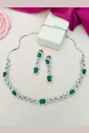 ABDESIGNS Sophisticated Silver Plated American Diamond Necklace