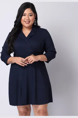 FabAlley Women Plus Size Blue Solid Crepe Dress