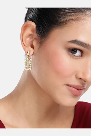 DressBerry Rectangular Shape Stone Studded Drop Earrings