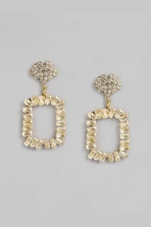 DressBerry Stone Studded Square Shape Drop Earrings