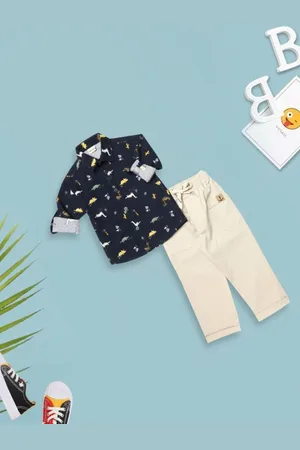 MeeMee Boys Printed Shirt & Trousers Clothing Set
