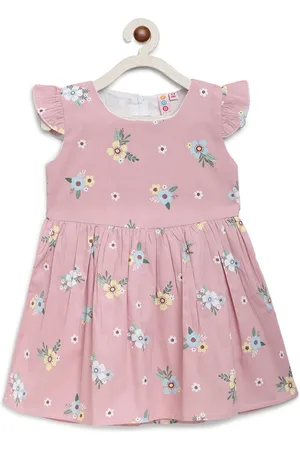 Kids On Board Girls Pink Floral Printed Fit and Flare Dress
