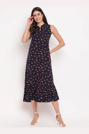 Mayra Women Navy Blue Printed A-Line Dress