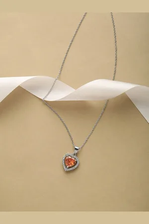 HOT AND BOLD Orange & Silver-Toned Brass Rhodium-Plated Necklace