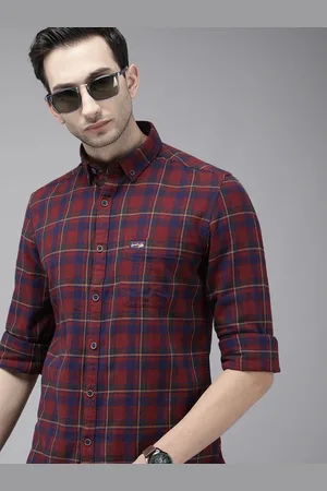 Ralph Lauren U S Polo Assn Denim Co Men Maroon & Blue Slim Fit Checked Casual Shirt