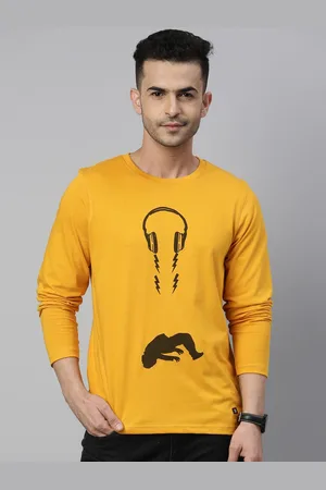 Bushirt Men Mustard Yellow Head Phone Printed T-shirt