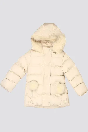 Mothercare Girls Puffer Hooded Jacket with Faux Fur Trim