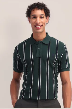 U.S. Polo Assn. Men Brand Logo Striped Polo Collar Pockets Slim Fit T-shirt
