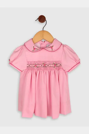 BAESD Girls Floral Embroidered Peter Pan Collar Smocked Fit & Flare Dress