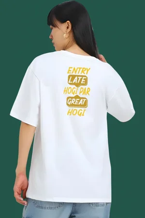 DressBerry Women Typography Printed Round Neck Cotton Oversized T-shirt