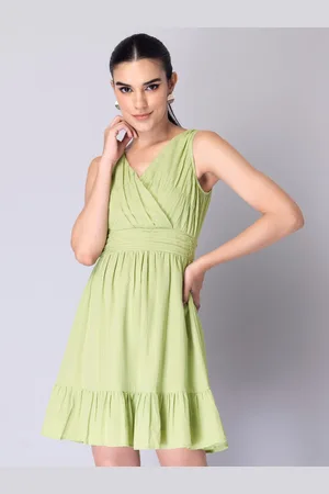 FabAlley Women Green Solid Georgette Fit & Flare Dress