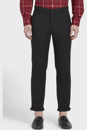 ColorPlus Men Black Tapered Fit Solid Regular Trousers