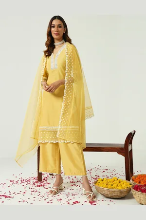 FIORRA Women Embroidered Regular Thread Work Kurta with Palazzos & With Dupatta