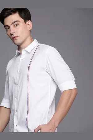 Louis Philippe Men White Super Slim Fit Placement Stripes Pure Cotton Casual Shirt