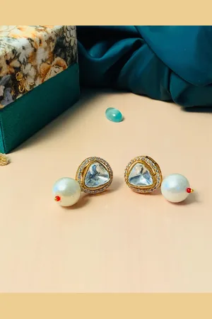 ABDESIGNS Gold Plated Classic Kundan Studded & Beaded Drop Earrings