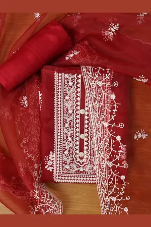 Jaipur Unstitched Embroidered Organza Dress Material With Dupatta
