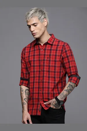 WROGN Men Red & Blue Tartan Checks Casual Shirt