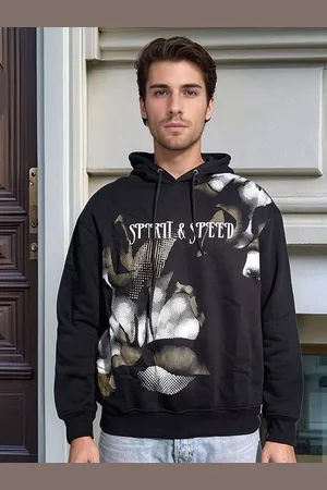 HERE&NOW Men Printed Hooded Pullover Sweatshirt