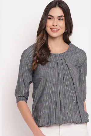 Mayra Women Grey Striped Regular Top