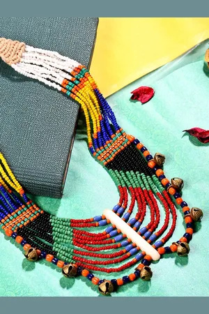 Bamboo Tree Jewels Red & Blue Tribal Necklace