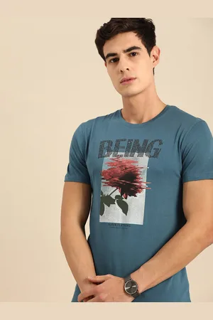Being Human Clothing Men Teal Blue Logo Printed Round Neck Pure Cotton T-shirt