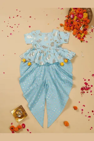 SAKA DESIGNS Girls Geometric Printed A-Line Kurta With Dhoti Pants
