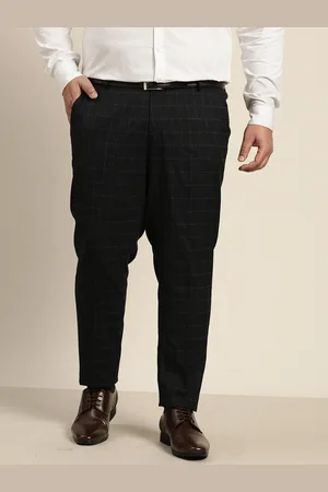 Sztori Men Plus Size Navy Blue Checked Formal Trousers