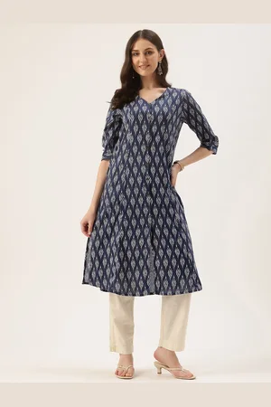 Amukti Ethnic Motifs Printed Roll Up Sleeves Linen Kurta
