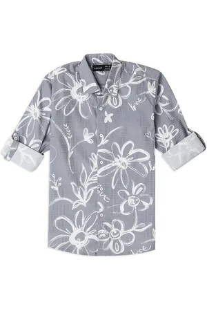 CAVIO Boys Comfort Spread Collar Floral Printed Cotton Casual Shirt